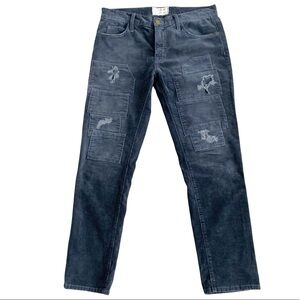Current / Elliott The Fling Steel Blue Navy Rip + Repaired Corduroys